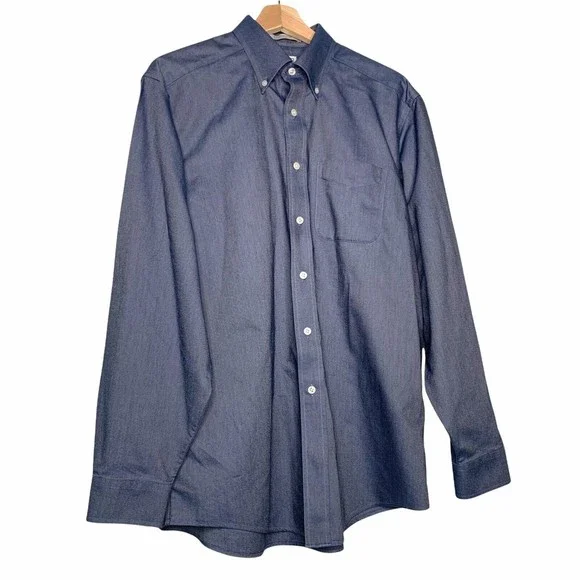 LL Bean Button Down Shirt Mens 15.5 / 34 Wrinkle Resistant Traditional Fit Blue - Picture 2 of 12